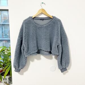 Fashion Nova Blue Fuzzy Sherpa Cropped Sweatshirt Size Small